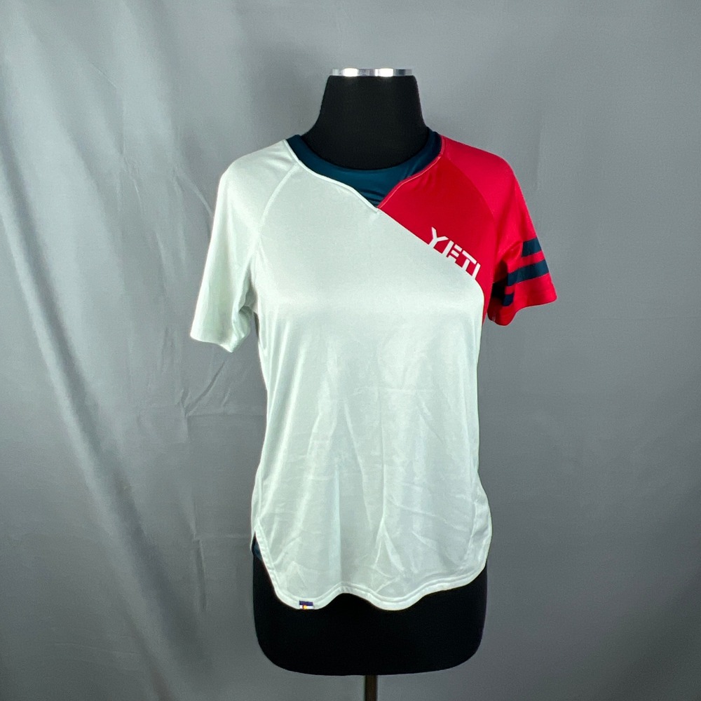 Yeti Cycles Monarch Jersey Womens Medium White Red Colorblock Mesh Short Sleeve